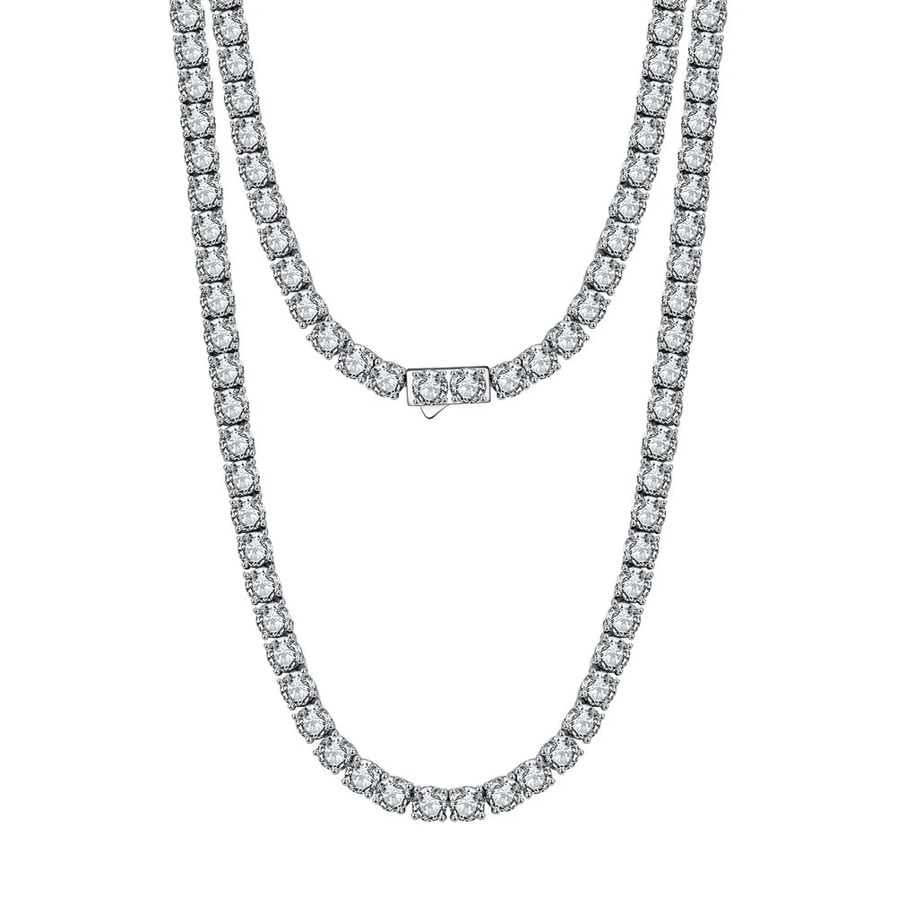 RINNTIN SC73 Solid 925 Sterling Silver 2mm 3mm CZ Casting Tennis Chain Necklace Women's Round Cubic Zirconia Tennis Necklace