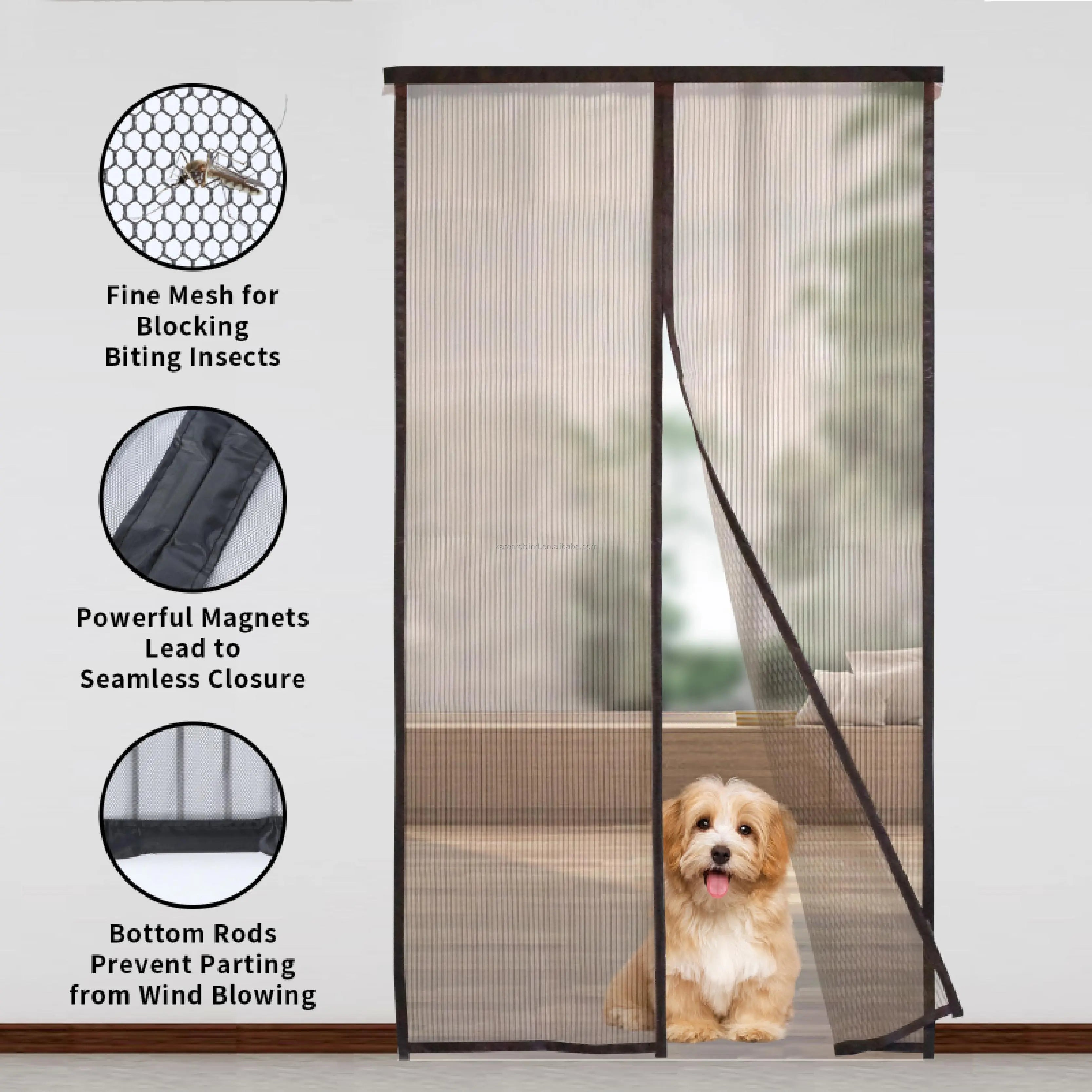 AURA SHADE Eco-Friendly Polyester Punch-free Grey Black 2CM/4CM Summer Dense Mesh Magnetic Insect Fly Screen Exterior Curtain
