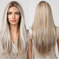 Future Chemical Fiber Women's Blonde Golden Stripe Straight Lace Front Synthetic Wig Long Middle Lace Wig Natural Wig