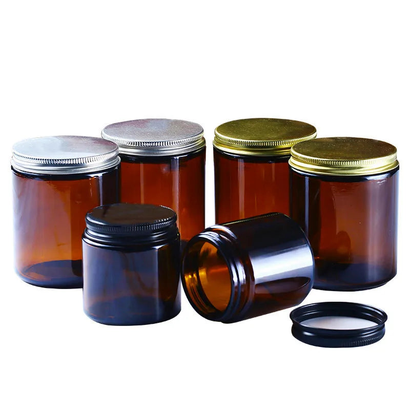 250ml Wholesale Price Amber Glass Jar for Candles with Lid Glass Candle Holders Lanterns and Jars for Candles