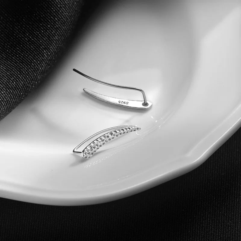 Simple 925 Sterling Silver Vintage Hammered Curved Hook Earrings for Women Gifts Fine Jewelry