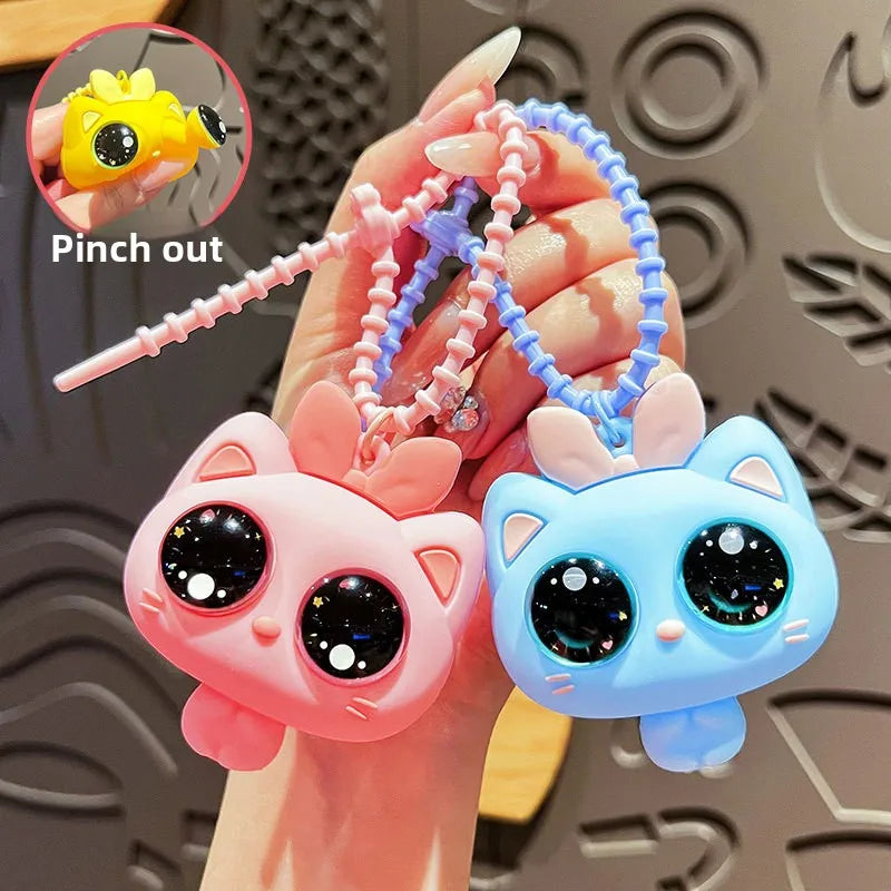 Creative Big Eyes Cat Pinch Keychain Cute Cartoon Kitten Doll Squeezing Decompression Couple Bag Pendant Gift Keyring