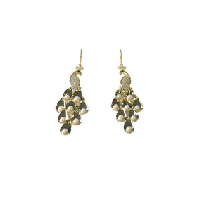Wholesale Gold Peacock Dangle Earring Handmade Jewelry Pearl Feather Statement Earring for Women