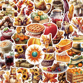 50PCS Fall Pumpkin Maple Turkey Autumn Decals Harvest Happy Thanksgiving Sticker