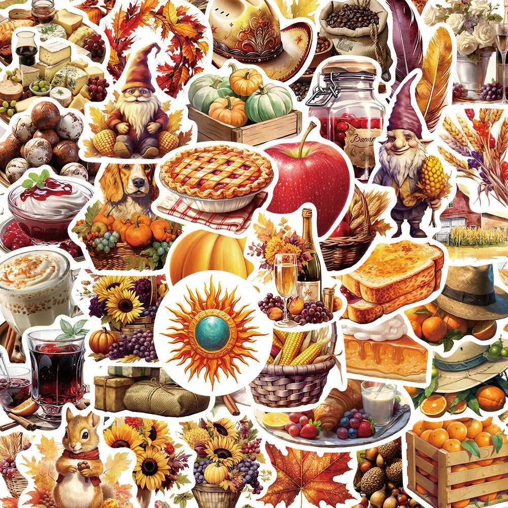 50PCS Fall Pumpkin Maple Turkey Autumn Decals Harvest Happy Thanksgiving Sticker