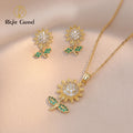 Fashionable and Simple Sunflower Pendant Ins Style Clavicle Chain Exquisite Zircon Necklace Earrings Set