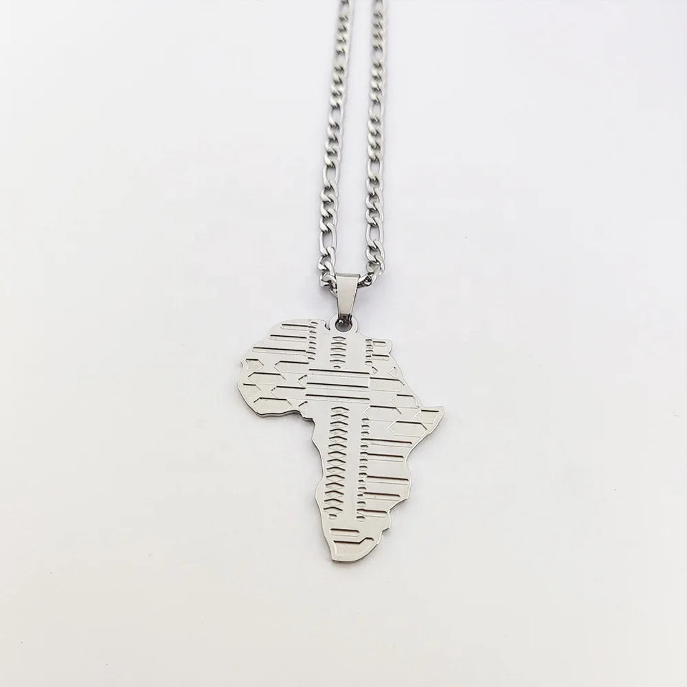 Engraving Africa Map Necklace Joyas Acero Inoxidable Necklace Yellow Urban Fashion Jewelry for Women/Men's Gift