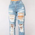 EDGE DENIM Woman High Waist Ripped Distressed Destroy Denim Jeans Soft Light Blue Boyfriend Jeans Women Pants Wide