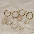 Vacation Style Stainless Steel Hawaii Earrings Baroque Pearl Dangle Earrings Jewelry Bold Baroque Pearl Hoop Earrings