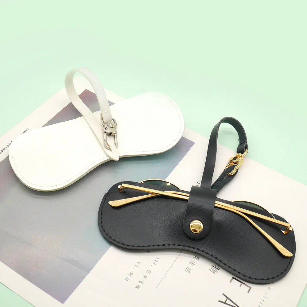 Custom Logo Soft PVC Hang-on Sunglasses Holder Leather Pouch Eyeglass Package Bag Eyewear Case Glasses Cover With a Strap