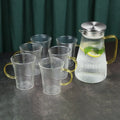Water Glass Carafe for Ice Tea Pot 1500ml Glass Pitcher with 6Pcs Cups Clear Drinking Glasses Water Drink Pot Cup Glassware Set
