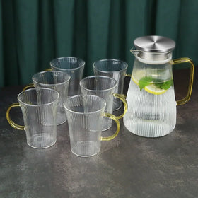 Water Glass Carafe for Ice Tea Pot 1500ml Glass Pitcher with 6Pcs Cups Clear Drinking Glasses Water Drink Pot Cup Glassware Set