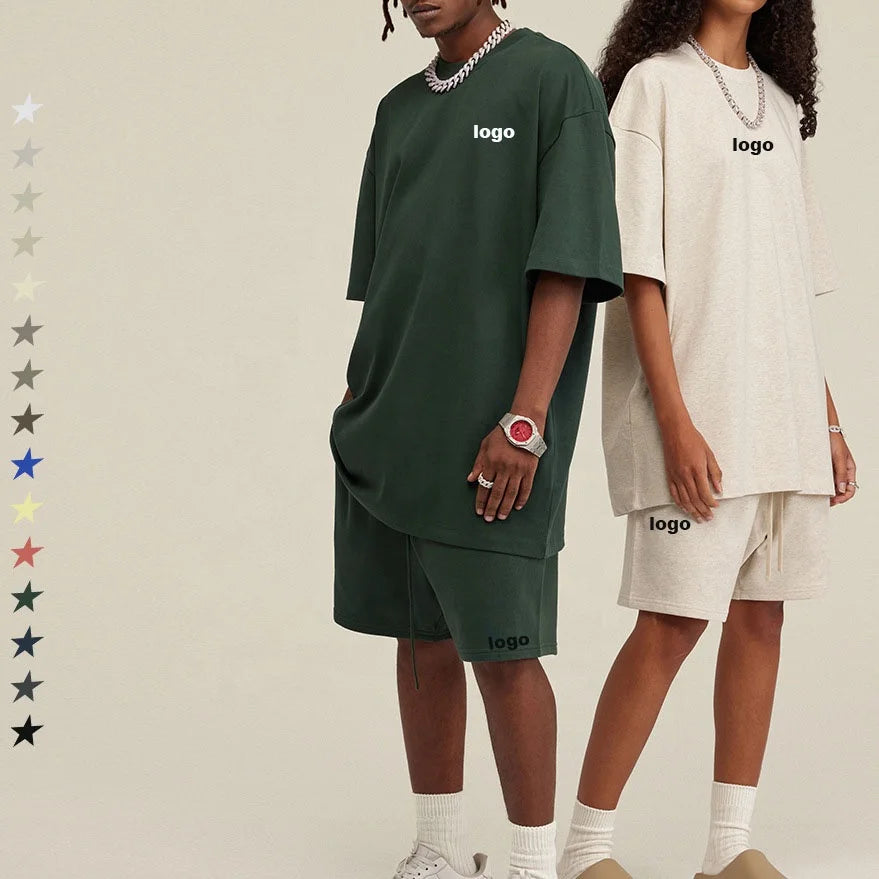 Plus Size 15 Colors Unisex Sports Gym OEM Loose t Shirts and Shorts Bed Sheets 100% Cotton Pajamas for Women Men Set