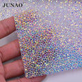 JUNAO Factory Hot Sell 24*40cm Transparent AB Crystal Mesh Sheet Glitter Resin Hotfix Rhinestone Mesh Fabric for Dress