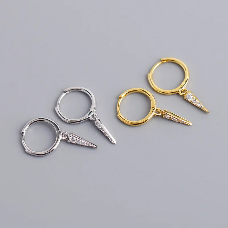 18k Gold Plated 925 Sterling Silver Spike Rivet Pendant Hoop Earrings for Women
