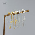 FUAMAY 77mm Long Silver Chain Earrings 18K Gold Plating Pave Diamond Moon Star Design Main Stone Zircon Sterling Silver Jewelry