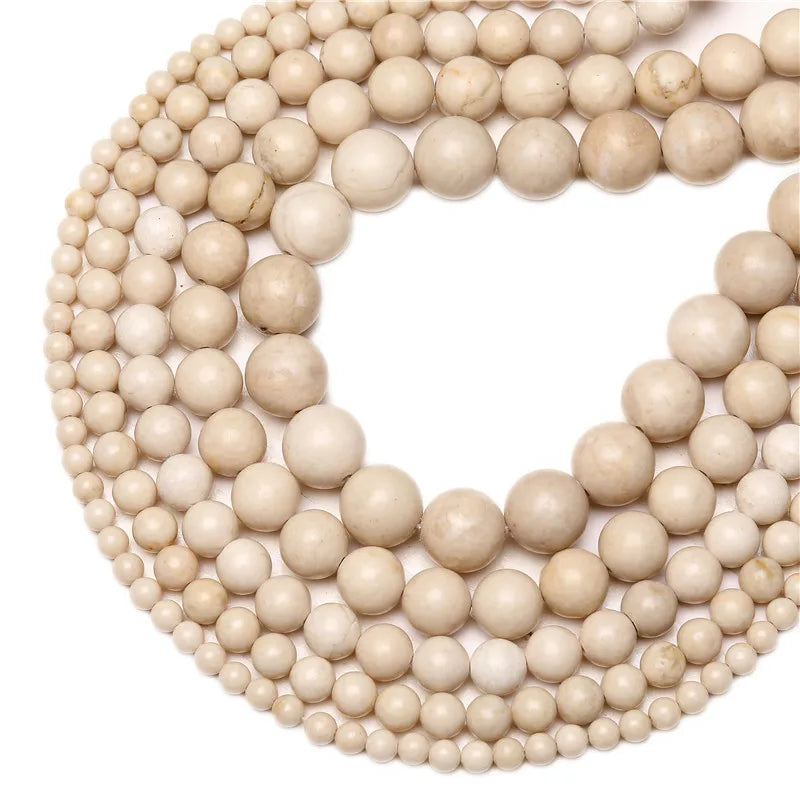 Wholesale High Quality Natural Stone Ivory River Sand Cream Stone Loose Round Beads for Jewelry Necklace Bracelet Making