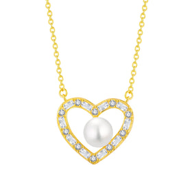 Minimalist Design Heart Lovely Necklace With Pearl S925 Sterling Silver Jewelry Zircon Heart Shape Necklace