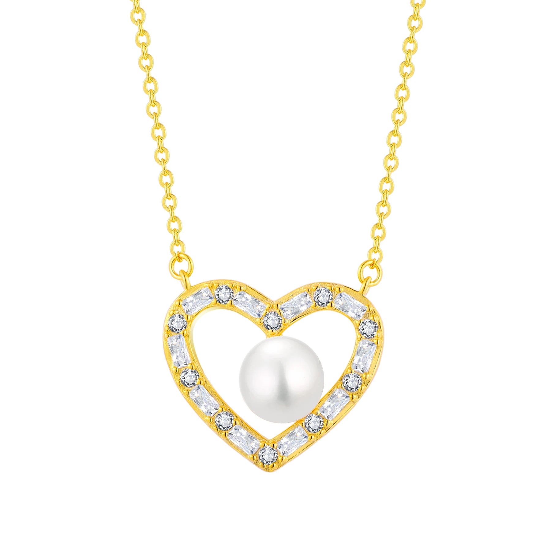 Minimalist Design Heart Lovely Necklace With Pearl S925 Sterling Silver Jewelry Zircon Heart Shape Necklace