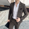 M-5XL Autumn and Winter Men's Casual Suit Korean Fashion Checker Suit Two Piece British Fit Suit Set for Men