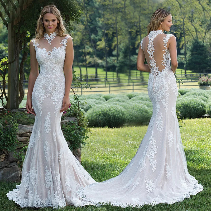 AL1488 Elegant Women's Long Mermaid Retro Wedding Dress African Style Crystal Decorated Party Clothing