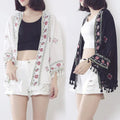 Wholesales Boho Embroidery Rayon Cotton Cover Ups Solid Color Tassels Summer Beach Wear Casual Women Kimono New 2025