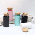 Logo Customized Borosilicate Glass Tumbler with Silicone Sleeve Bamboo Lid & Straw 500ml/16oz BPA Free Heat Resistant