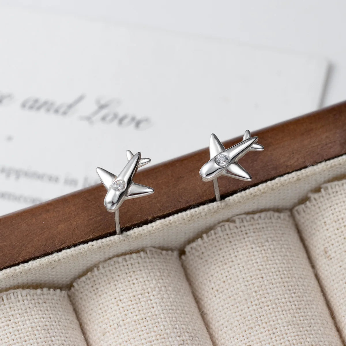 Daidan Mismatched Earrings Women Airplane Small Cute Epoxy Zirconia Silver Plane Studded Earrings
