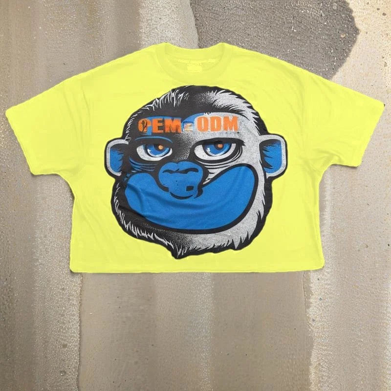 Custom Men's 100% Cotton Jersey Heavyweight Eco-Friendly Silk Screen Printed Cartoon Print Hip Hop Oversized Mock Boxy Fit Drop