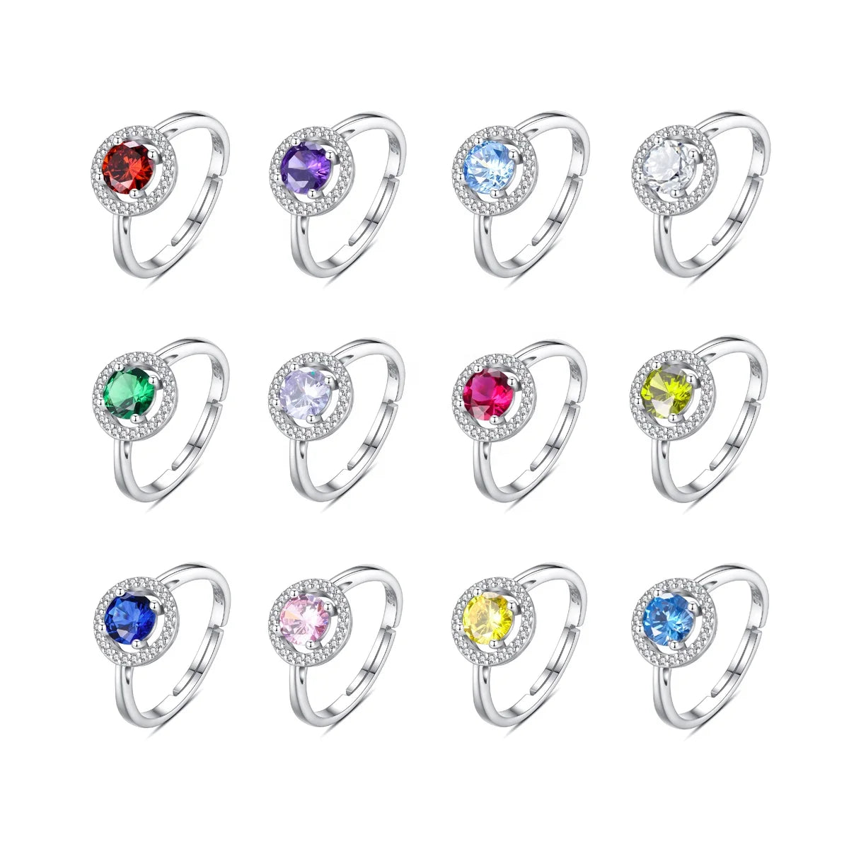 Isunni Senior Luxury Jewelry Opening Adjustable Cubic Zirconia Gemstone Birthstone Ring for Women