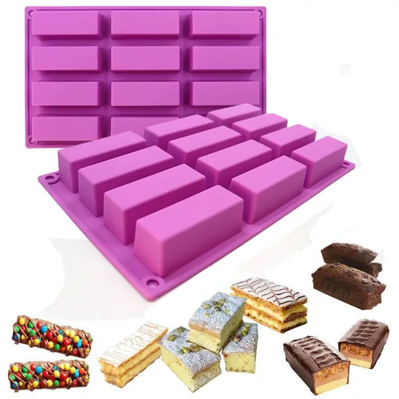 12 Cavities 3D Design Handmade Silicone Soap Molds Rectangle Shaped Baking Molds Food Grade Approved  Chocolate Molds