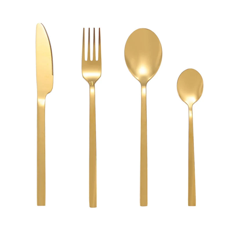 Acero Inoxidable 18/8 Juego De Cubiertos De Oro Cuchara De Cafe Flatware Sets Para Bodas Con Embalaje Personalizado