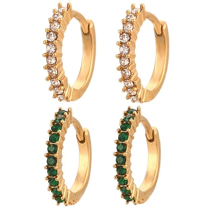 Statement Earrings Jewelry Stainless Steel Gold Plated Mini Earrings Shiny Color Zircon Earrings for Women Girls