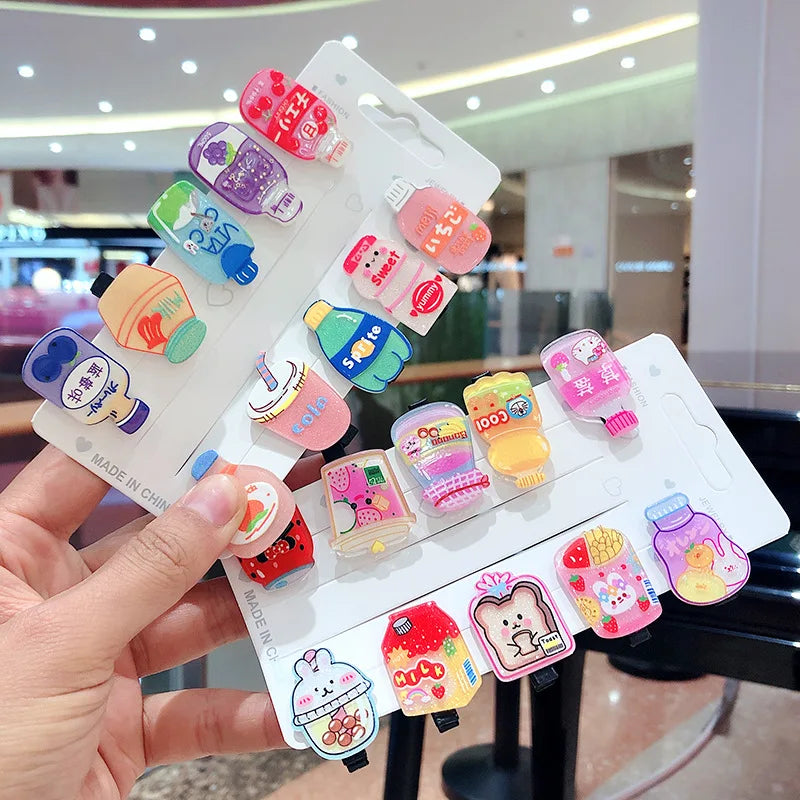 10PCS /set Girls Cartoon Drink Bottle Acrylic Hairpins for Kids Children Sweet Headwear Hair Clips Barrettes Fashion Accessories