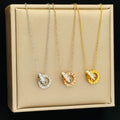 Stainless Steel Roman Numeral Necklace Double Two Circle Diamond Ring Necklace