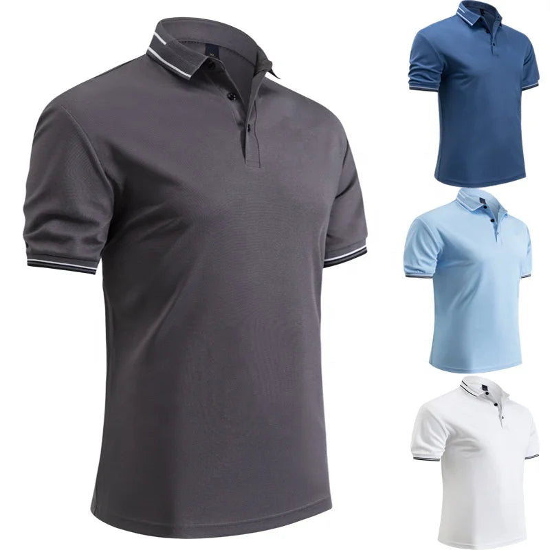 Wholesale Men's Short-Sleeved Knitted Golf for Shirt Customizable Logo Digital Printing Solid Color Breathable 100% Polyester