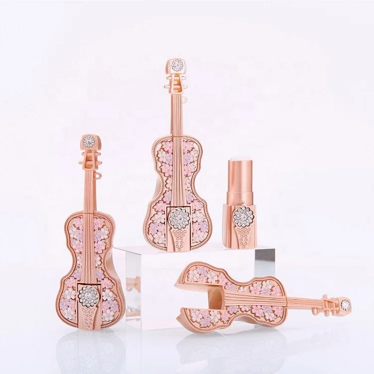 Empty Lipstick Tube Unique Violin Shape Rose Gold Lip Balm Container DIY Makeup 12.1mm Lipstick Packaging Container