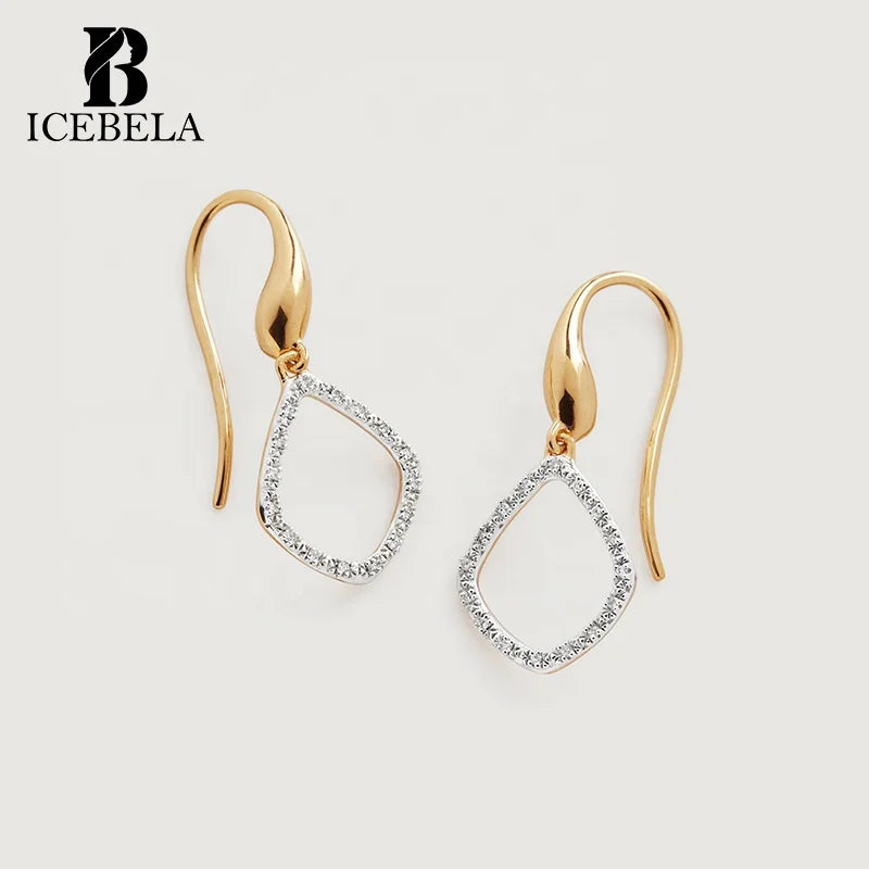 Custom Designer Gold Plated Luxury Diamond Kite Drop Earrings Unique 925 Sterling Silver Zircon Stud Earring for Girls
