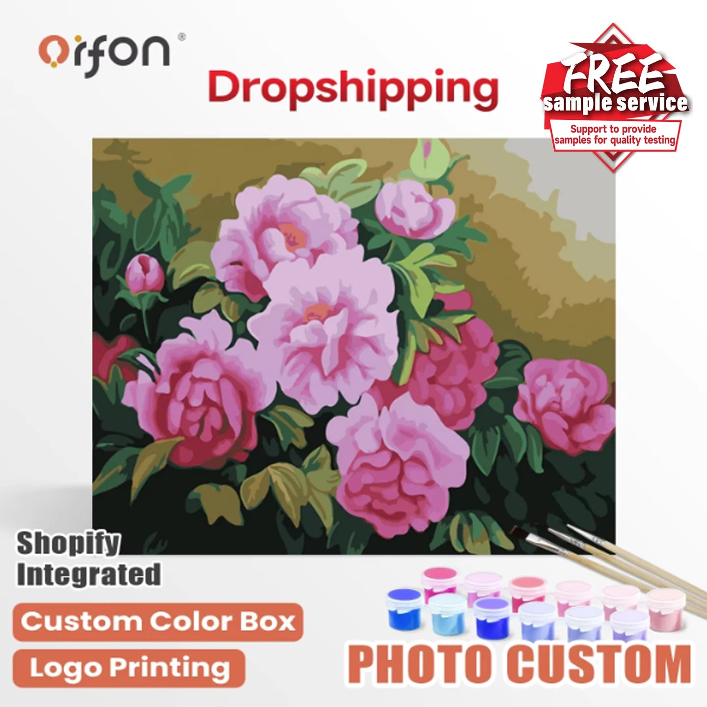 Orfon Factory Direct Drop Shipping Flower Paint by Numbers Kit - Pink Peony Bouquet Art for Home Decor DIY Craft