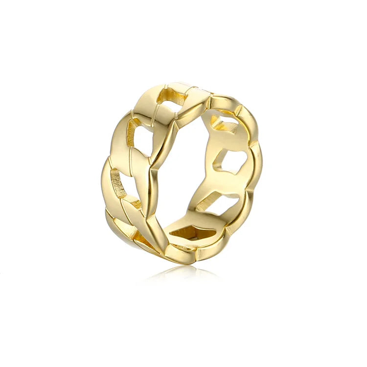 Lead and Nickel Free Jewelry Gold Plated Cuban Ring Stainless Steel Cuban Link Chain Rings