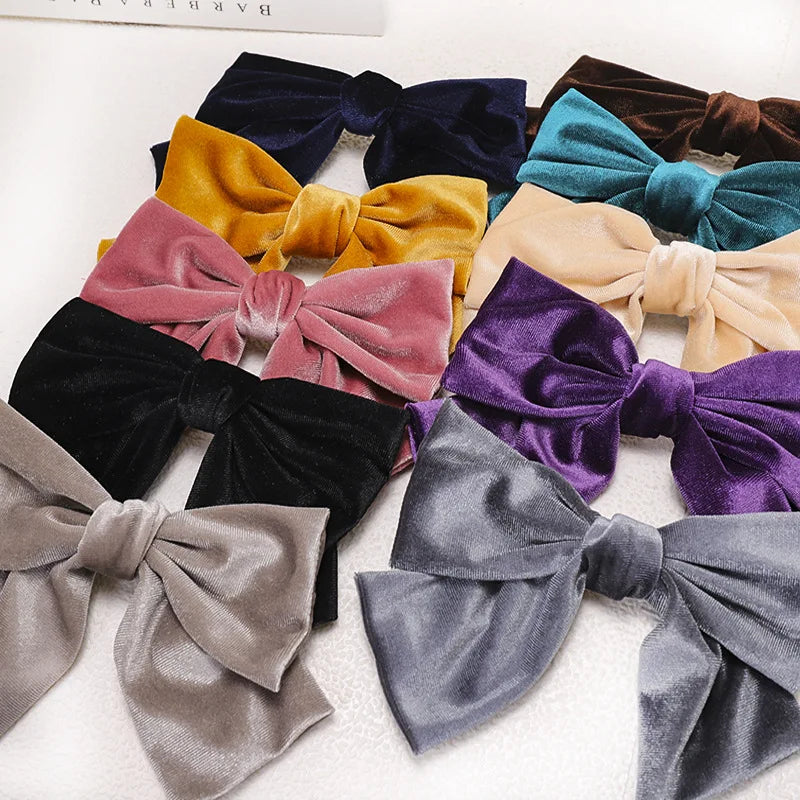 Wholesale New Trendy Velvet Big Bow Hairpin Spring Clip for Women Girls