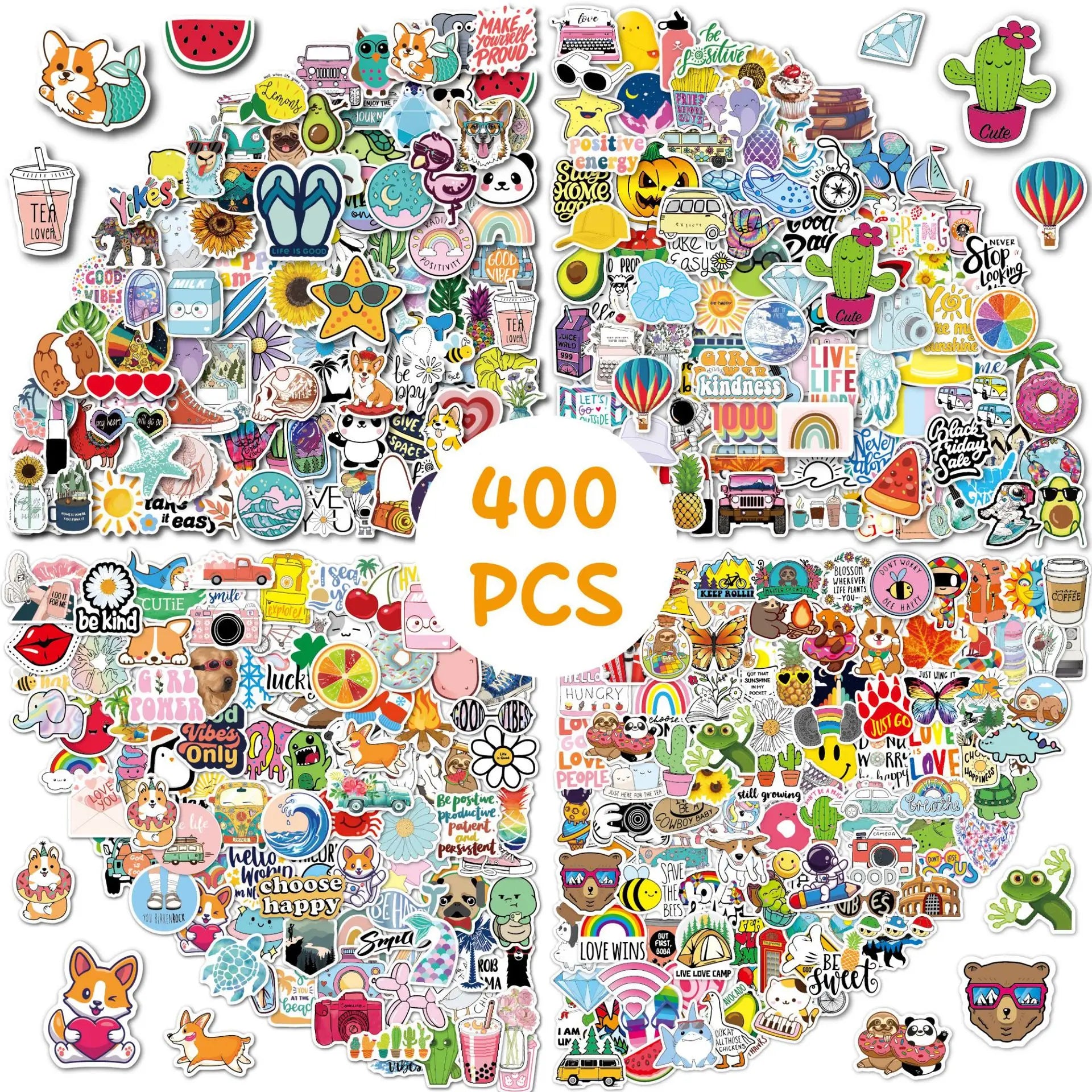 400 Pcs Cute Stickers Pack Waterproof Stickers for Laptop Skateboard Water Bottles Phone Guitar Aesthetic Stickers for Adult