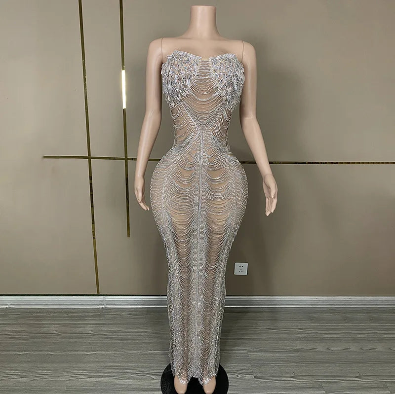 Bright Diamond Tassel Tube Top Costume for Adults Nightclub Bar Celebrities Party Birthday Photo Album Band Singing Host Ballet