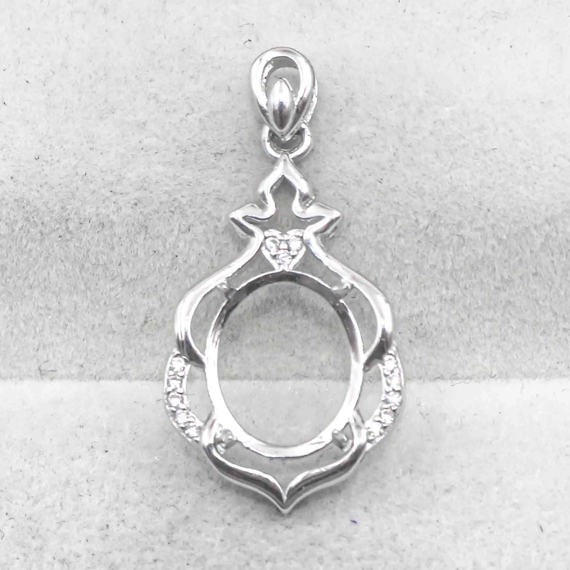 Sterling Silver 10*12mm Semi Mount Pendant Empty Frame Blank Support Setting S925 Base Holder Without Center Stone for DIY Inlay