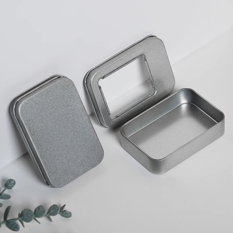 Mini 90*60*20mm Empty Metal Tin Box Recyclable Small Rectangle Container PVC Window for Spice Clip Cookware Compatible USB Small