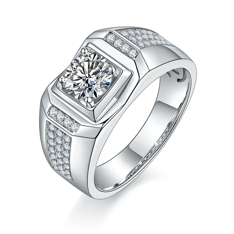Classic Design Men's 925 Sterling Silver Gemstones 1CT Moissanite Promise Silver Rings