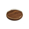 Walnut Wooden Breakfast Tray Round Wood Tray Metal Handle  Home Decor Tiered Food Presentation Sets Party Occasions