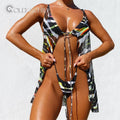 New Style Women's Luxury 2 Piece Set Off-the-Shoulder Bikini Swimsuit with Print Cover-Up Breathable Nylon