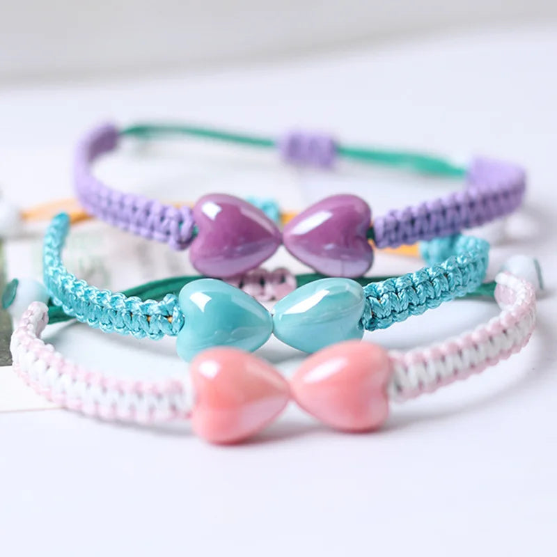 Brazilian Handmade New Unique String Rope Cord Woven Braided Adjustable Heart Bead Charm Bracelet Jewelry Friendship Bracelets