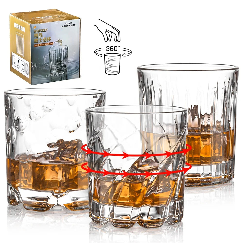 Creative Spinning Bourbon Rock Glasses Old-Fashioned Heavy Base Whiskey Tumbler